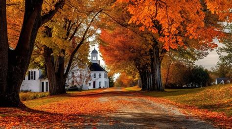 Country Road With An Autumn Light Covering The House Background, Picture Of Fall In New England ...