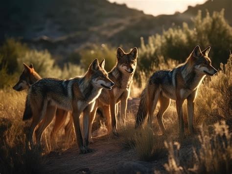 Premium AI Image | Group of Coyote in natural habitat generative AI