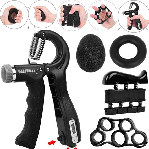 5 PC Hand Grip Strengthener, Grip Strength Trainer with Finger Exerciser, Adjustable Resistance ...