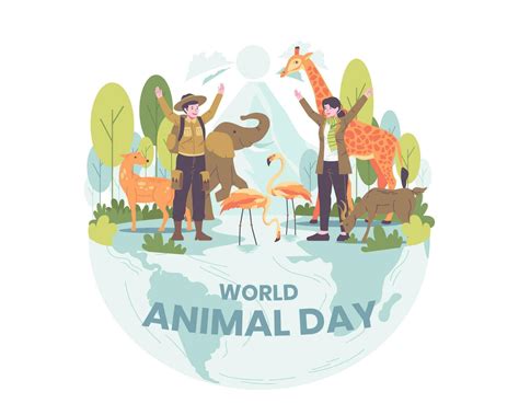 World Animal Day Illustration. Wildlife Sanctuary Workers Celebrating ...