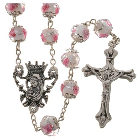 Rosary beads in white crystal with rose, 10mm | online sales on HOLYART.co.uk