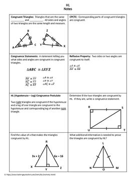 Geometry Worksheet: Hypotenuse Leg by My Math Universe | TpT