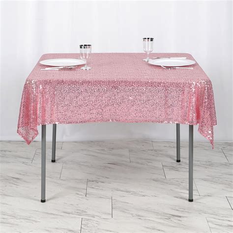 54" x 54" Pink Premium Sequin Square Tablecloth | TableclothsFactory