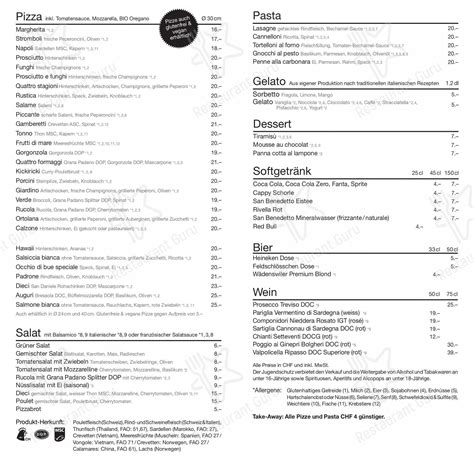 Menu at dieci Pizza Kurier Horgen, Horgen