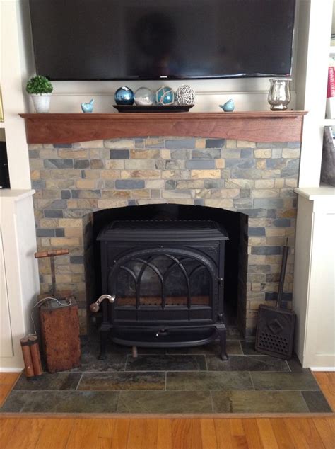 Mongolian desert slate tile and custom walnut mantle. | Slate tile ...