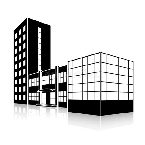 Silhouette Office Building With An Entrance And Reflection Stock Vector ...