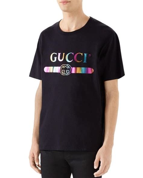 Gucci Men's Metallic Rainbow Logo Graphic T-shirt in Black for Men - Lyst