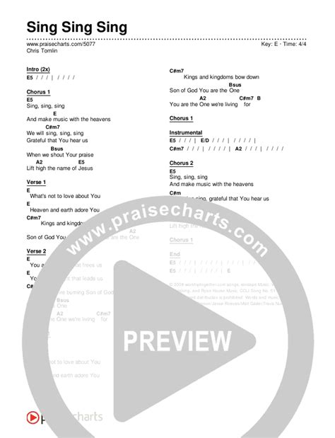 Sing Sing Sing Chords PDF (Chris Tomlin) - PraiseCharts