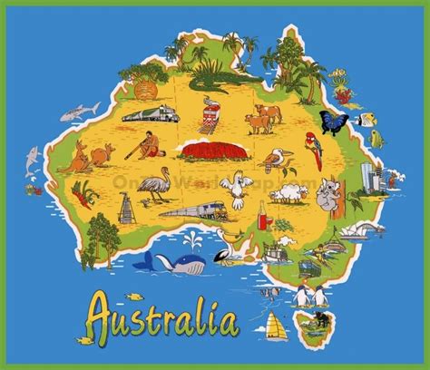 Australia Travel Map with Animals