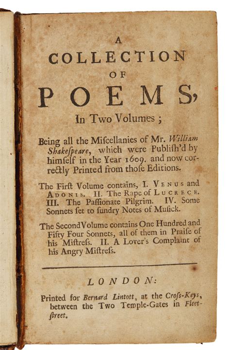 Shakespeare, A collection of poems in two volumes, London 1710 | English Literature, History ...