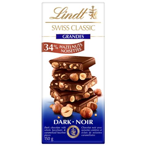 Lindt SWISS CLASSIC Grandes Dark Chocolate Hazelnut Bar 150g – Lindt ...