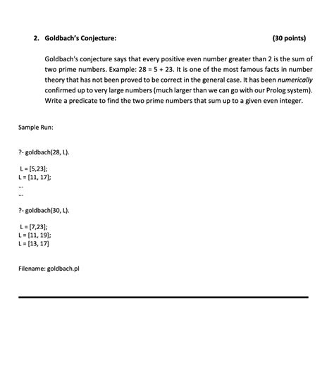 2. Goldbach's Conjecture: (30 points) Goldbach's | Chegg.com