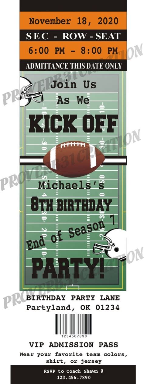 Items similar to Printable Football Ticket Invitation DIY for birthday, announcment, or any type ...