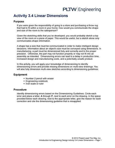 3.4.A Linear Dimensions - Activity 3 Linear Dimensions Purpose If you ...