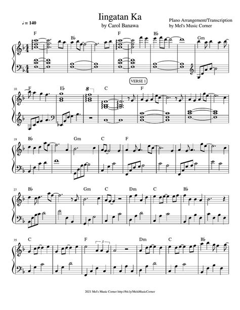 Carol Banawa - Iingatan Ka (piano sheet music) Spartito by Mel's Music Corner