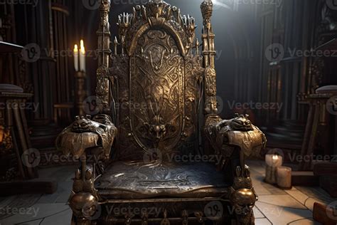 Empty royal throne in dark castle hall. Fantasy medieval throne for ...