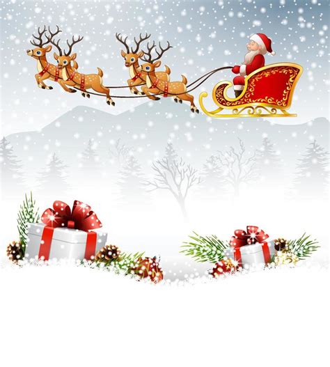 Christmas background with Santa Clause riding his reindeer sleight ...