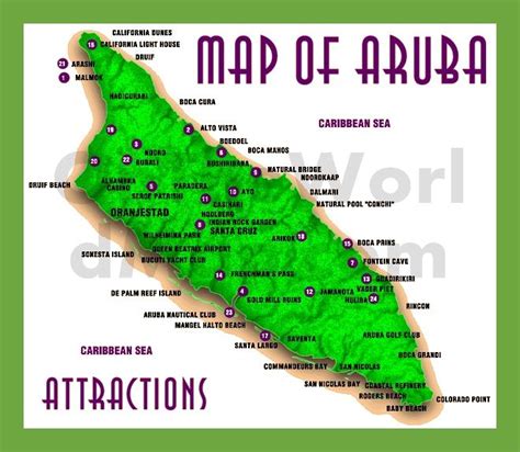 Aruba map with attractions | Aruba map, Aruba, Tourist map