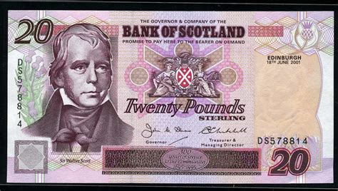 Bank of Scotland money 20 Pounds Sterling banknote 2001 Sir Walter Scott|World Banknotes & Coins ...