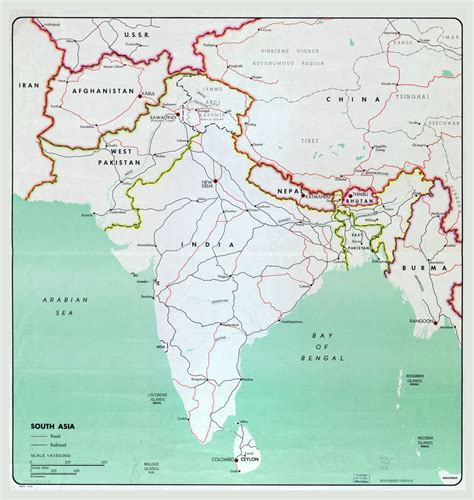 Large map of South Asia with major cities, roads and railroads - 1963 ...