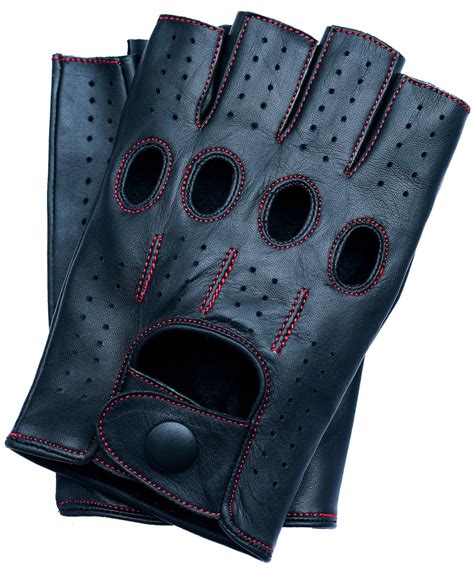 Riparo Men's Fingerless Driving Gloves - Black/Red Thread