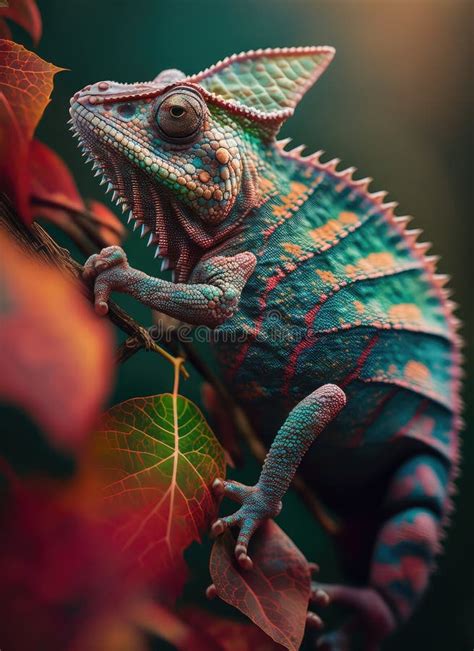 A Beautiful Cute Colorful Chameleon Lizard with Changing Colors Stock ...