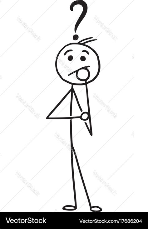 Stickman cartoon man standing with question mark Vector Image