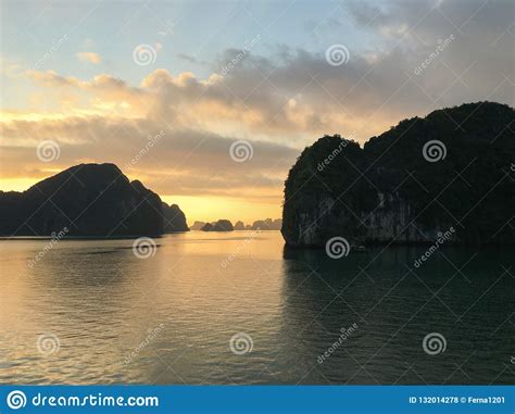 Magical and Golden Sunrise at Halong Bay, Vietnam, Southeast Asia Stock Photo - Image of ...