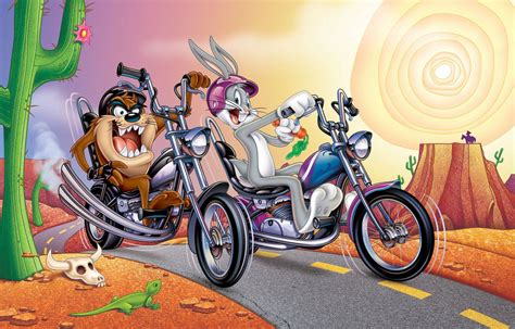 Download Looney Tunes Bugs And Taz Motorcycle Wallpaper | Wallpapers.com