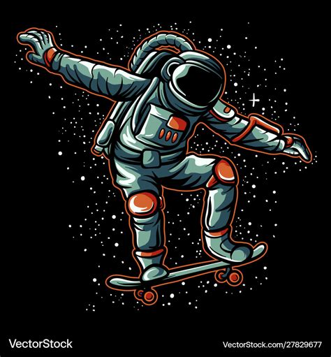 Astronaut skateboarding in galaxy art Royalty Free Vector