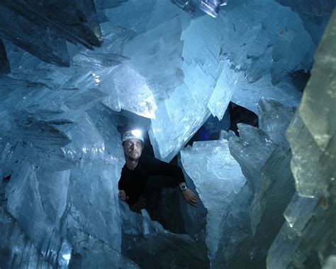 Natural crystal cave deep in the earth in Chihuahua, Mexico. The main cavern stretches bigger ...