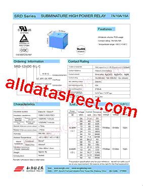 SRD-12VDC-SL-C Datasheet(PDF) - Ningbo songle relay co.,ltd