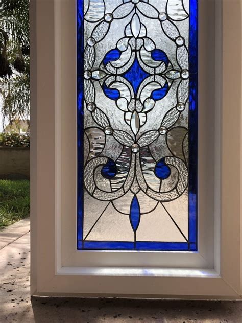 Simply Stunning! The “Victorville” Stained And Beveled Glass Window In Vinyl Frame