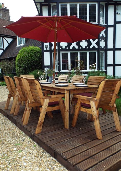 Eight Seater Solid Wood Rectangular Garden / Patio Table and Chairs Set - Timber Furniture