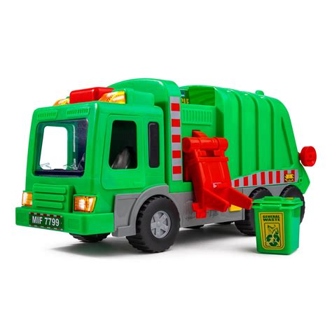 Playkidiz Kids 15" Garbage Truck Toy with Lights, Sounds, and Manual Trash Lid, Interactive ...