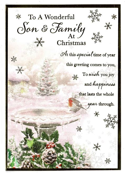 Son And Family Christmas Card ~ Robin And Sentiment Verse ~ Glitter Embossed - With Love Gifts ...