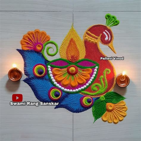 Peacock diya rangoli for diwali | Rangoli designs diwali, Easy rangoli ...