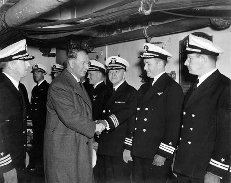 [Photo] Secretary of the Navy Frank Knox greeting officers aboard the ...