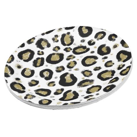 White Gold Glitter & Black Leopard Cheetah Print 8 paper plates Gender: unisex. Age Group: adult ...