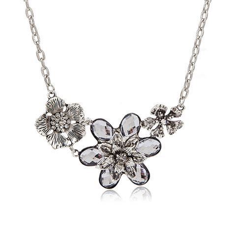 Colliers Fantaisie Femme Zircon Zircon Fleurs / Botaniques Fleur dames Rock Argent 40 cm ...