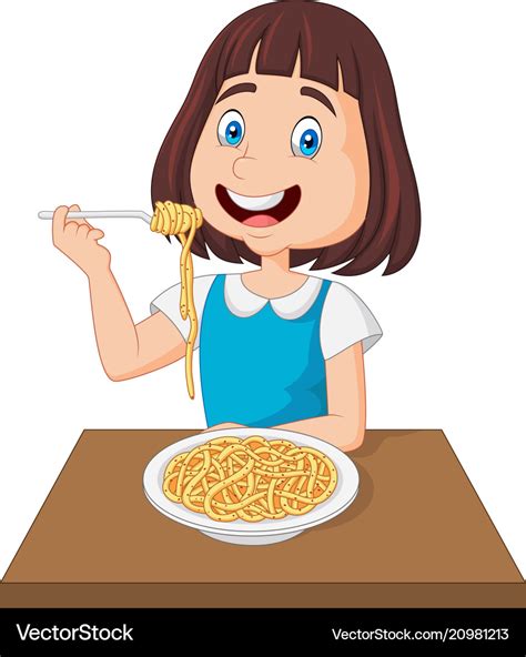 Little girl eating spaghetti Royalty Free Vector Image