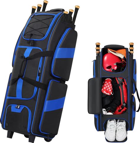 Baseball Bag with Wheels, Rolling Catchers Bag for Baseball Softball ...