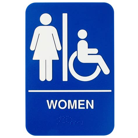 ADA Women's Restroom Sign with Braille - Blue and White, 9" x 6"