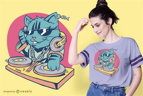 Cool Cat DJ T-shirt Design Vector Download