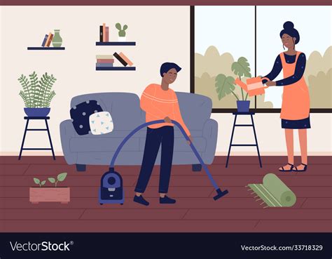 Spring general cleaning home work cartoon happy Vector Image