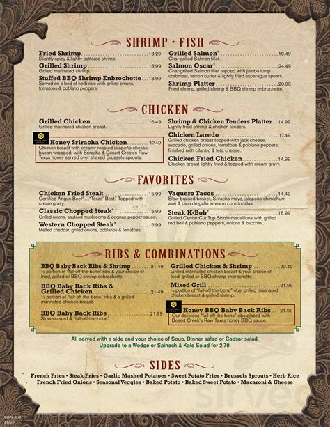 Saltgrass Steak House menu in Fort Worth, Texas, USA