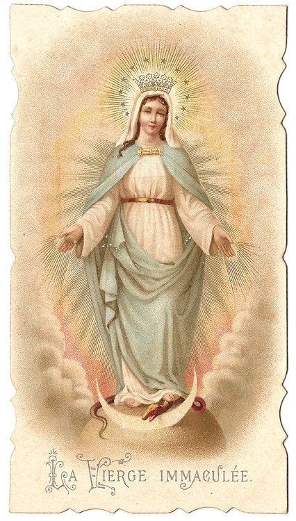 French Antique Holy Prayer Card Immaculate Virgin Mary Miraculous Medal Graphics Prayer Card ...