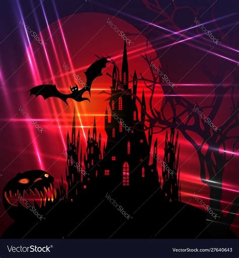 Halloween red party scary bats and gothic castle Vector Image