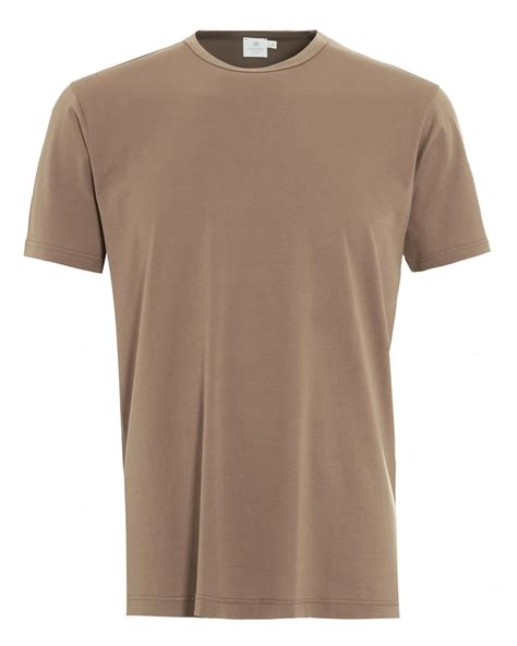 Sunspel Mens T-Shirt, Tan Brown Regular Fit Plain Cotton Tee