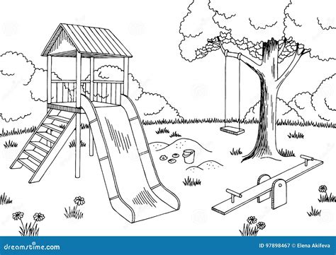 Playground Graphic Black White Landscape Sketch Illustration Stock Vector - Illustration of flat ...